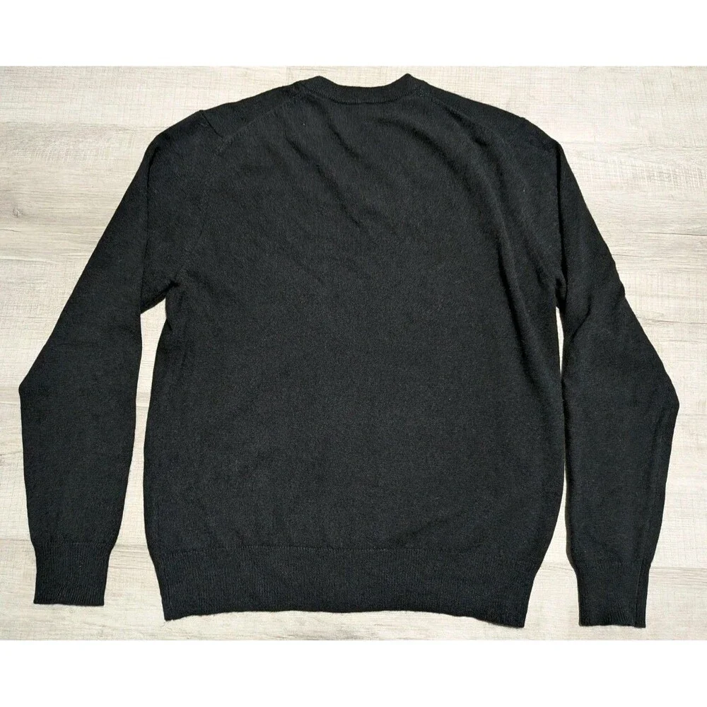 QI New York Cashmere Men's Black Solid V-Neck Pullover Sweater Sz Medium